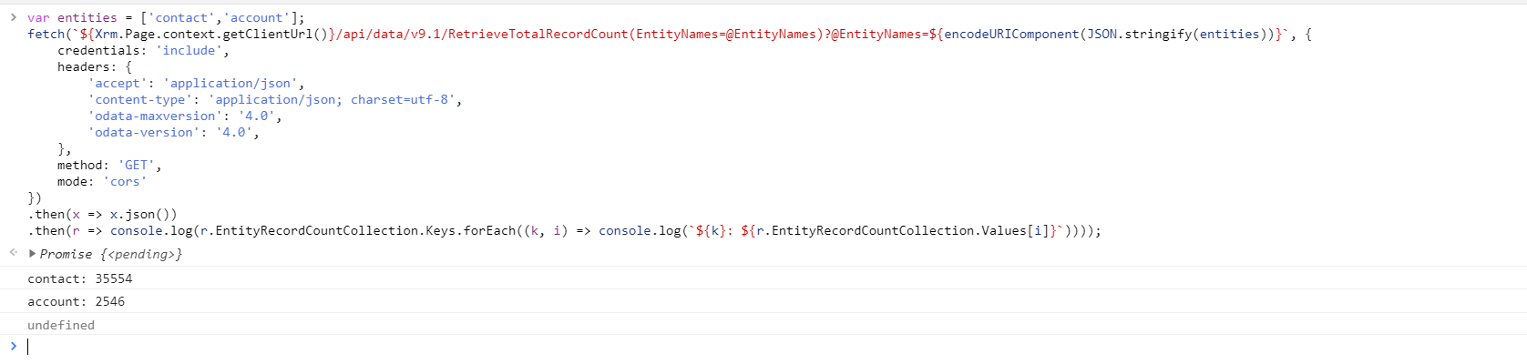 Retrieve Record Count JS