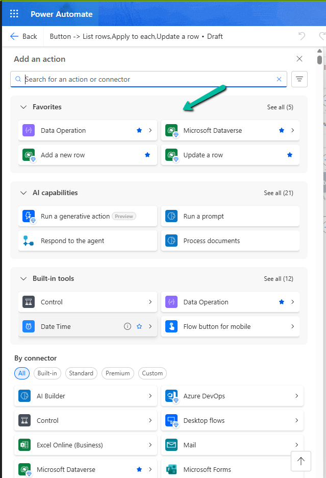 Favorite your Actions and Connectors for quick retrieval in Cloud Flows (Power&nbsp;Automate)